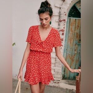 Sezane Gigi Dress red silk 36